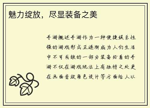 魅力绽放，尽显装备之美