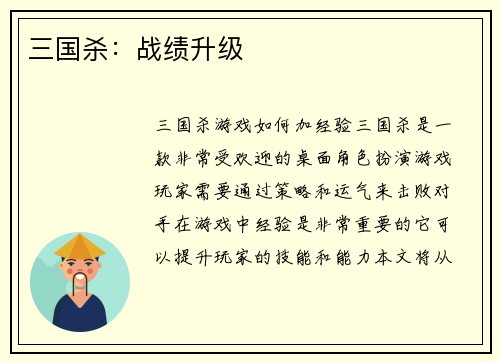 三国杀：战绩升级